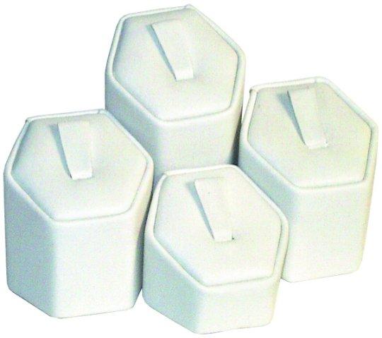 M&M 201L Set Of 4 Hex Faux Leather Ring Stands - White