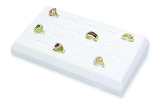 M&M BX2460L-WH Faux Leather 18 Slot Ring Tray - White